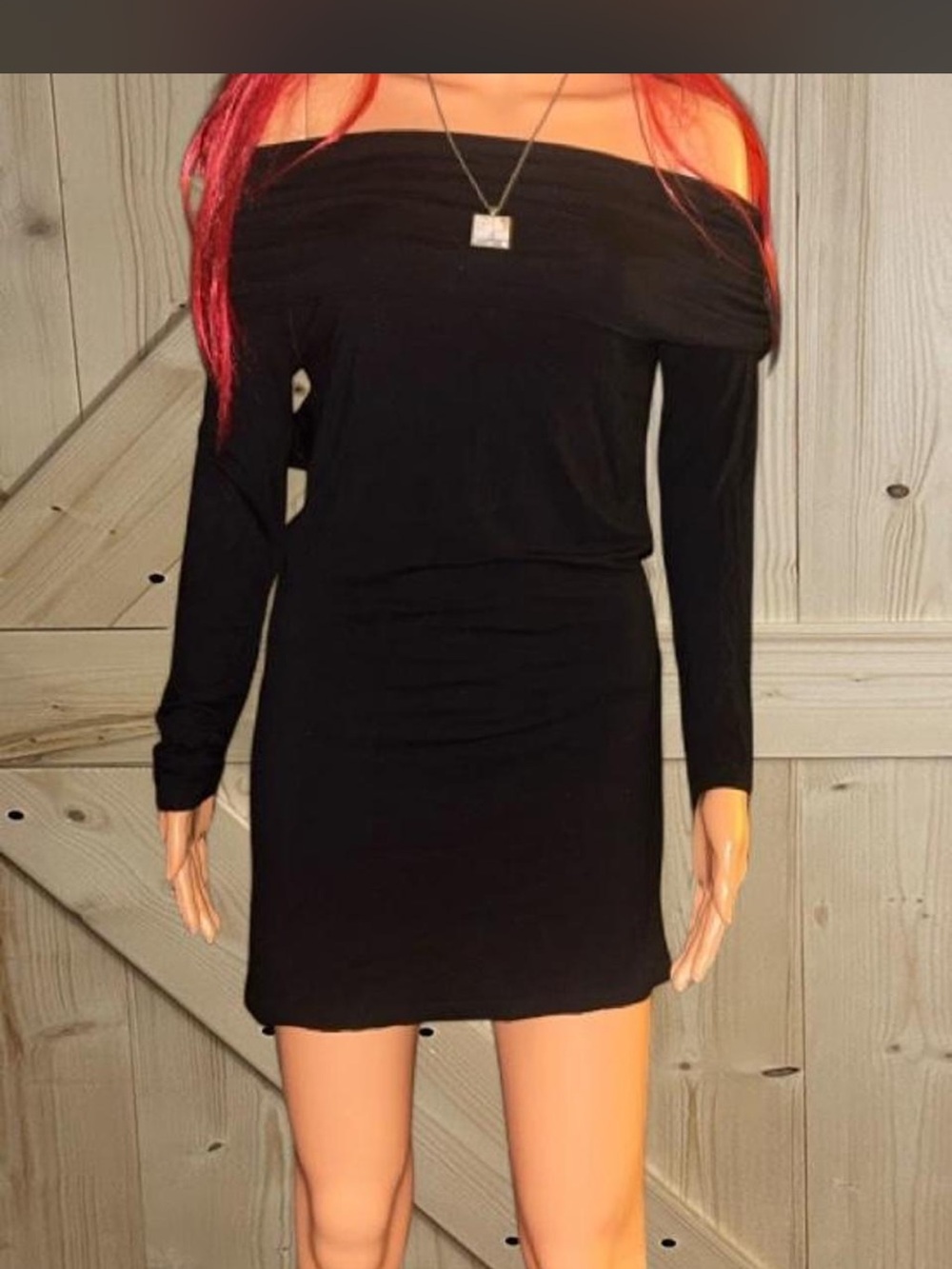 INC International Concepts Black Off-the-Shoulder Long Sleeve Mini Dress